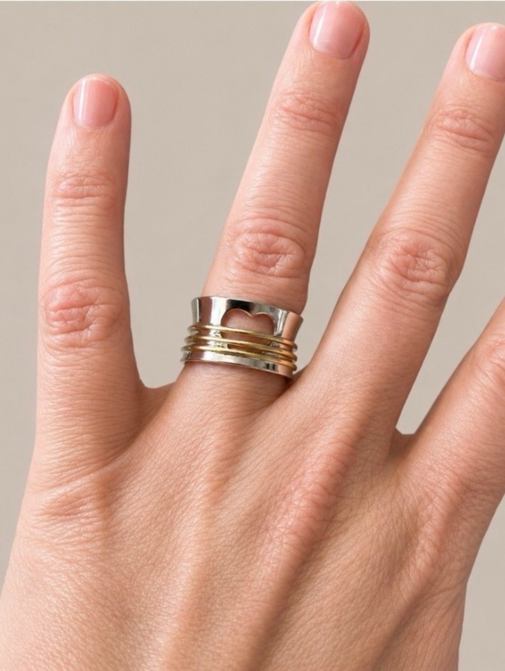 Love Heart Ring Approx Size 6 Two Tone Layered Band